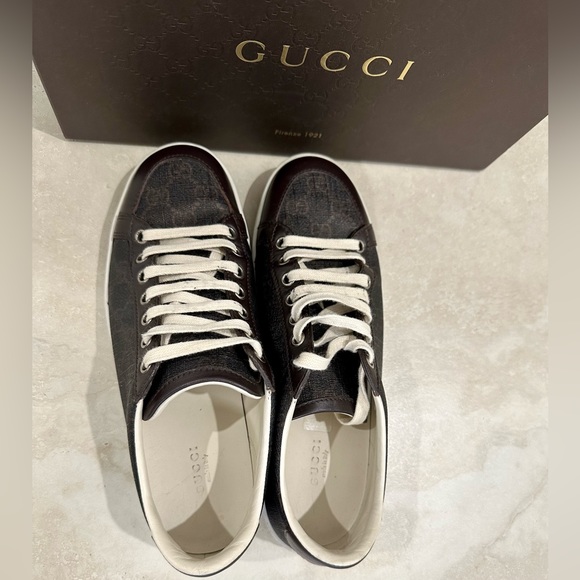Gucci Chocolate Brown Guccissima Coated Canvas and Leather Low Top Sneakers, 38 - Picture 10 of 13